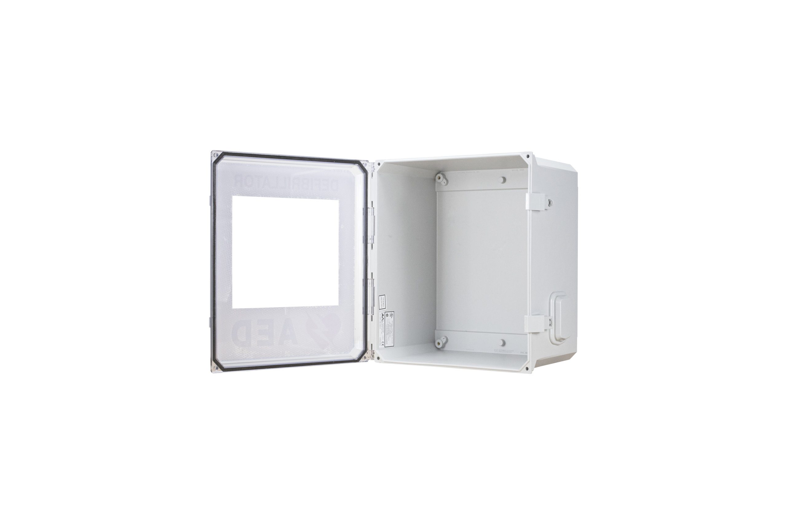 Interior view of an outdoor AED wall cabinet