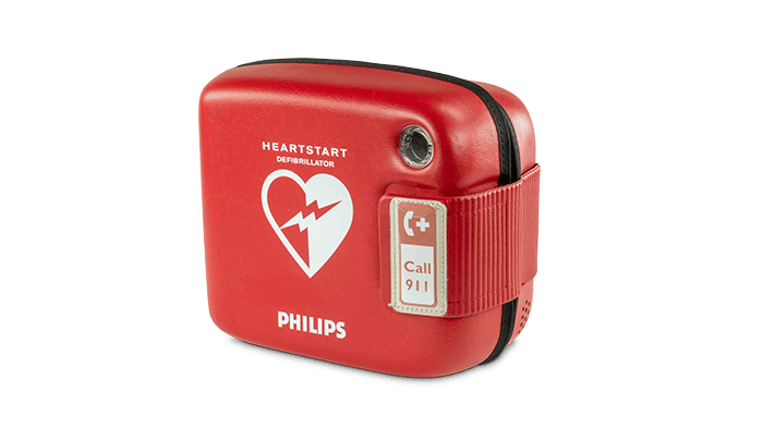 Philips FRx AED in red carry case